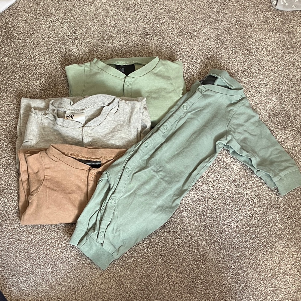 H&M Kids Bodysuits in Green, Gray, and Tan